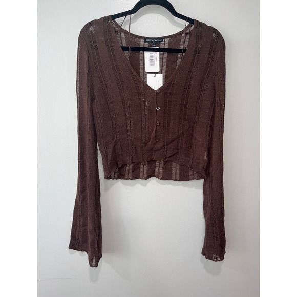 Cotton Candy Tops - Cotton Candy Brown Sheer Button-Front Long Sleeve Top